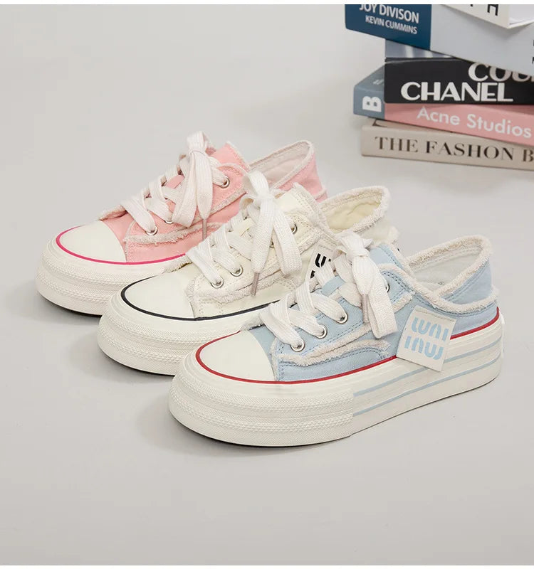 Canvas Shoes Women Casual Height Increasing Platform Shoes for Women Outer White Sneakers Slip on Women Vulcanize Shoes