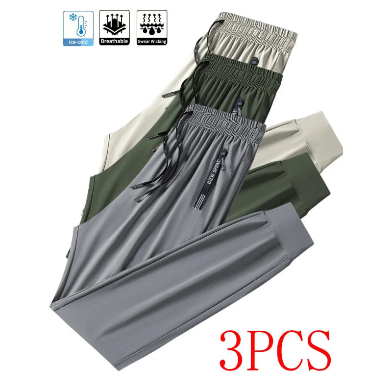 Men Gift Baggy Pants 3pc Men's Casual Sports Ice Silk Breathable Refreshing Elastic Quick-Drying Sports Fishing Gray Man Jogger