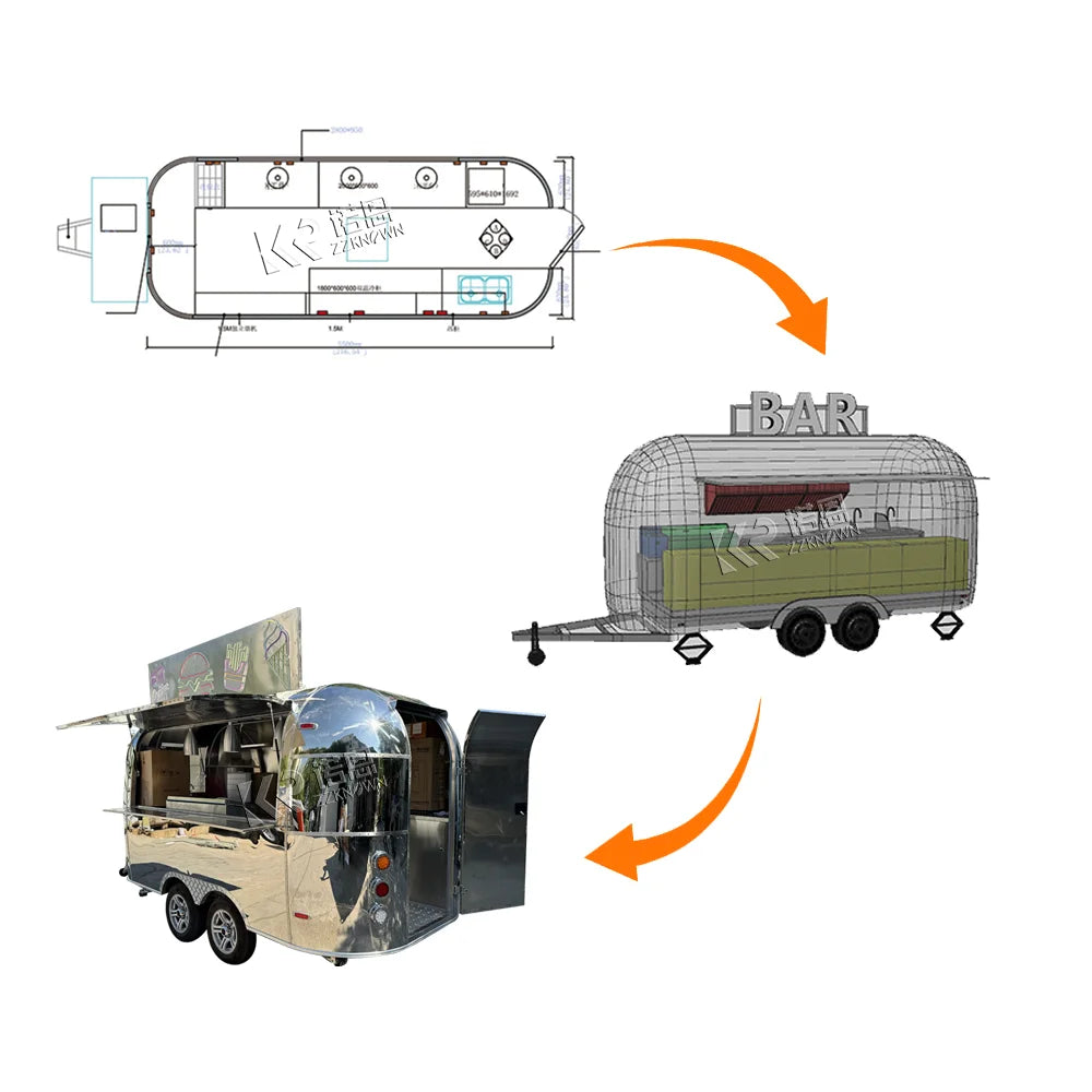 Custom Remorque Food Trailer Fully Equipped Mobile Kitchen Pizza Coffee Fast Food Truck for Sale Europe