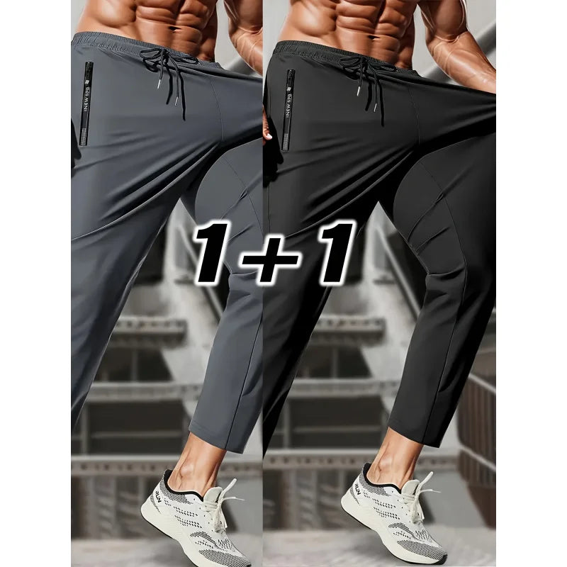2-pack Men's Casual Sports Trousers Ice Silk Pants Quick-drying Breathable Fishing Man Sweatpants Football Mens Gift Jogger Gym