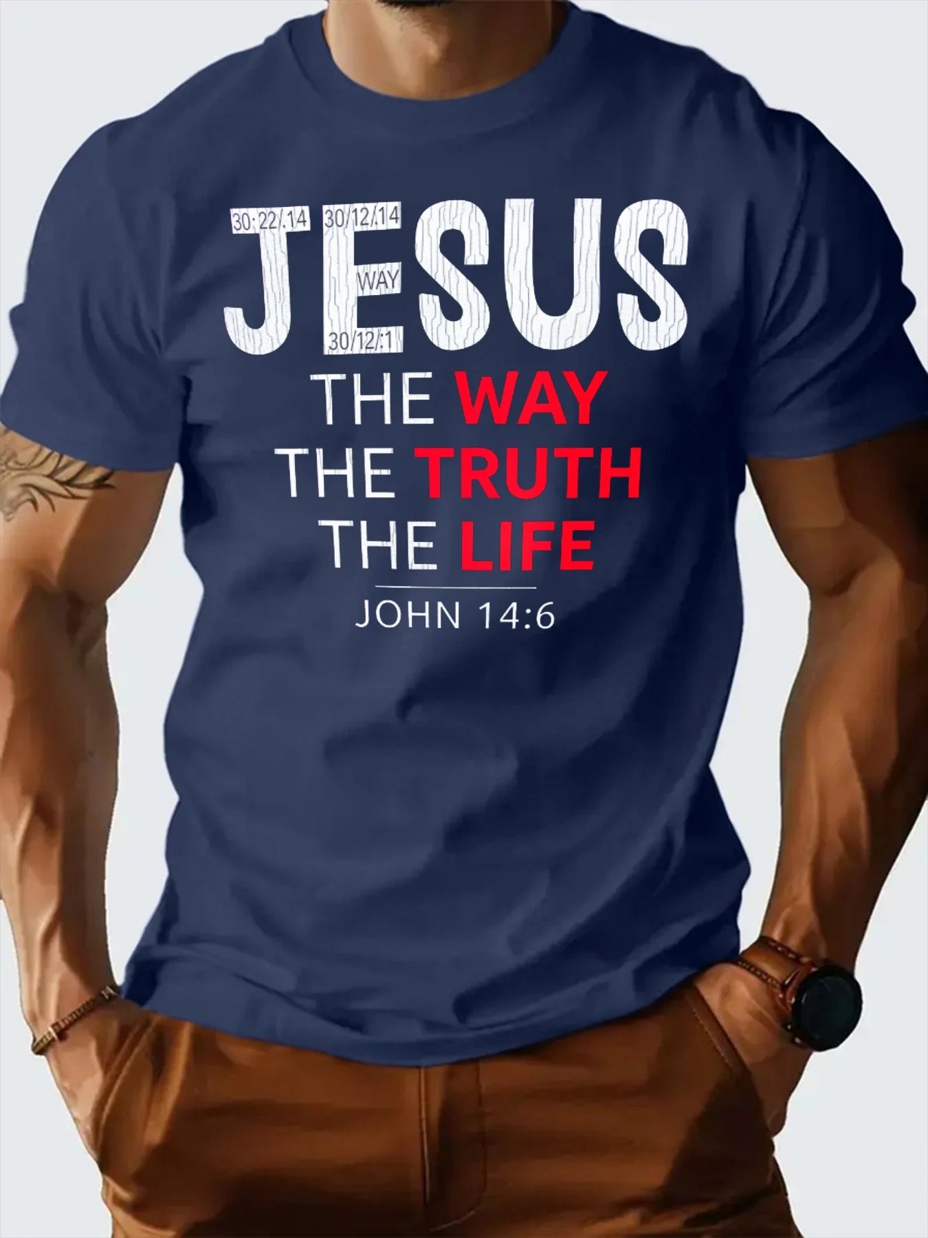 T Shirt For Man 100% Cotton Summer Jesus The Way The Truth The Life Print Casual Slim Fit Round Neck Short Sleeved T-shirt Top