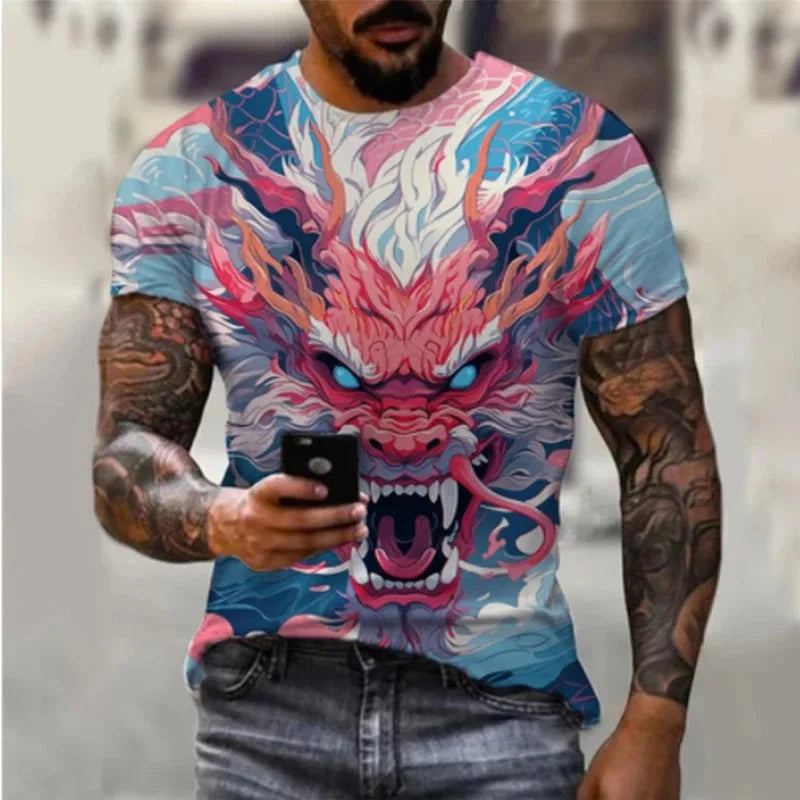 Man Oversized Streetwear Harajuku O-Neck Top Tees Dragon 3D Printed Men's T-shirt Hip Hop Short Sleeve Summer Casual Clothing