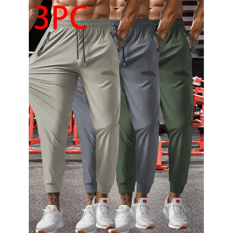 Men's Sweatpants 3-Piece Casual Sports Pants Breathable Ice Feel Jogging Pants Fishing Baggy Football Riding Gift Gym Man Jogger