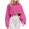 New Fashion Cropped Top Women'S Crew Neck Loose Short Sport Base T Shirt Long Sleeve Plus Size Blouse Womens Streetwear Fitted