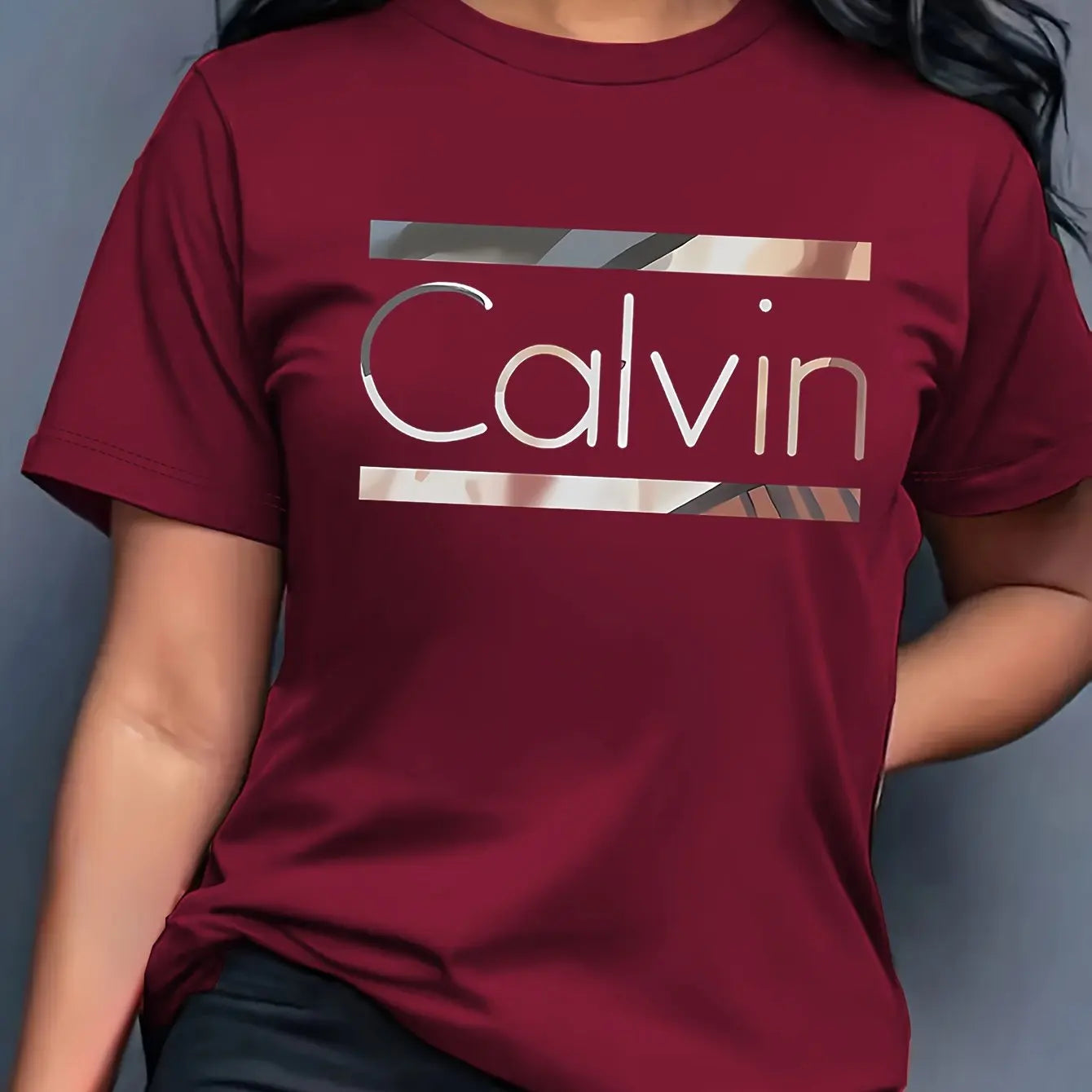 Women's Summer 100% Cotton Fashion Casual Calvin Letter Pattern Printed Loose Round Neck Short Sleeve T-shirt Top