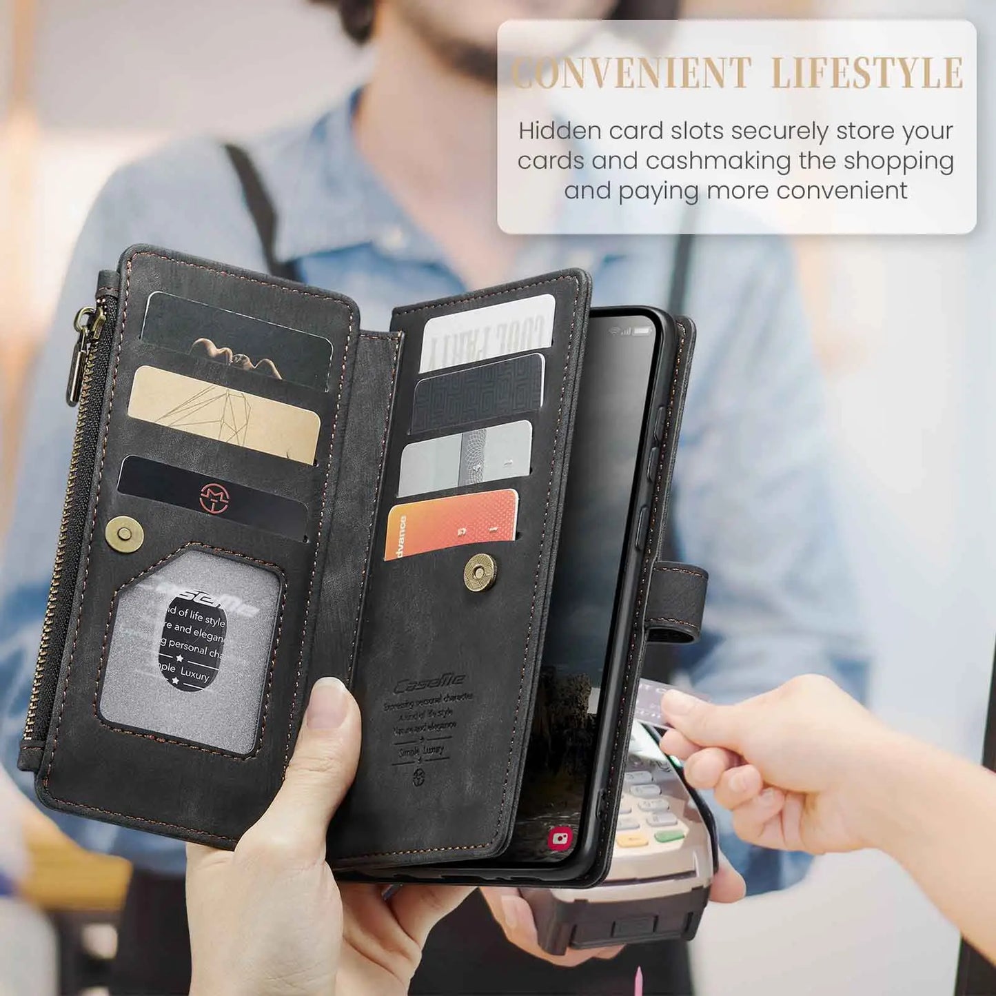 for Samsung Galaxy A55 A35 A25 5G (2024) Wallet Case, Durable PU Leather Magnetic Flip Strap Wristlet Zipper Card Holder Cover