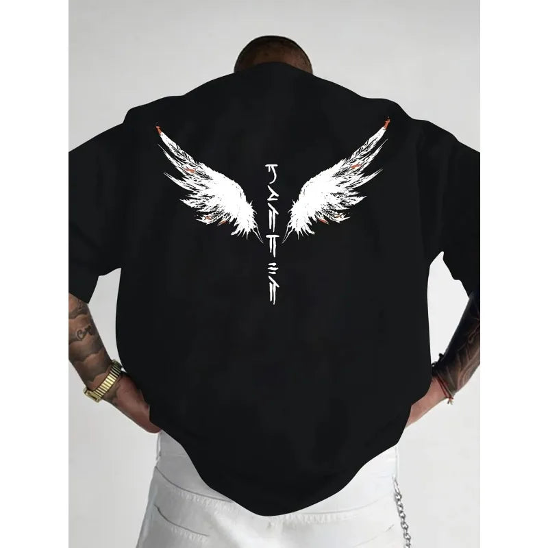 T-shirt Outdoor Street Fashion Top Minimalist Men's Summer New Wing Letter Print Soft and Breathable Round Neck
