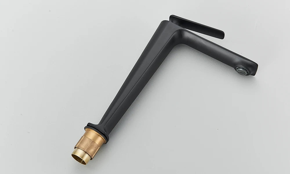 Rozin Matte Black Basin Faucet Deck Mounted Brass Bathroom Sink Faucets Single Lever Bathroom Crane Hot Cold Water Mixer Taps