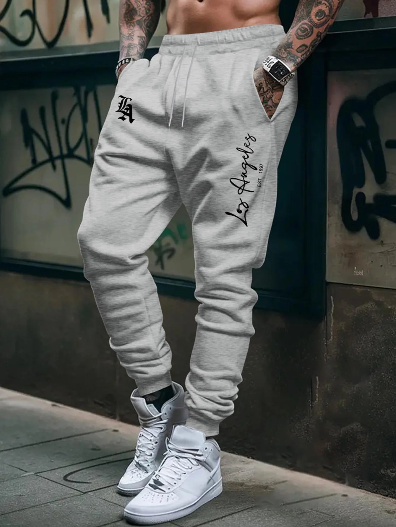Men's Trendy Letter Graphic Fleece Sweatpants 2026 New Style High Quality Casual Long Trousers mens pants