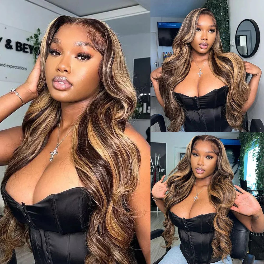Silkwave Highlight 13x6 Lace Frontal Wig Human Hair Body Wave Lace Front Wigs For Black Women P4/27 Ombre Blonde Brown Color Wig