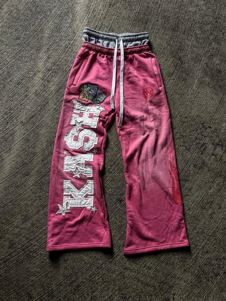 High Street Trendy Pants High Street Ins Trendy Brand Men's and Women's Loose Straight Tube Embroidered Printed Casual Pants