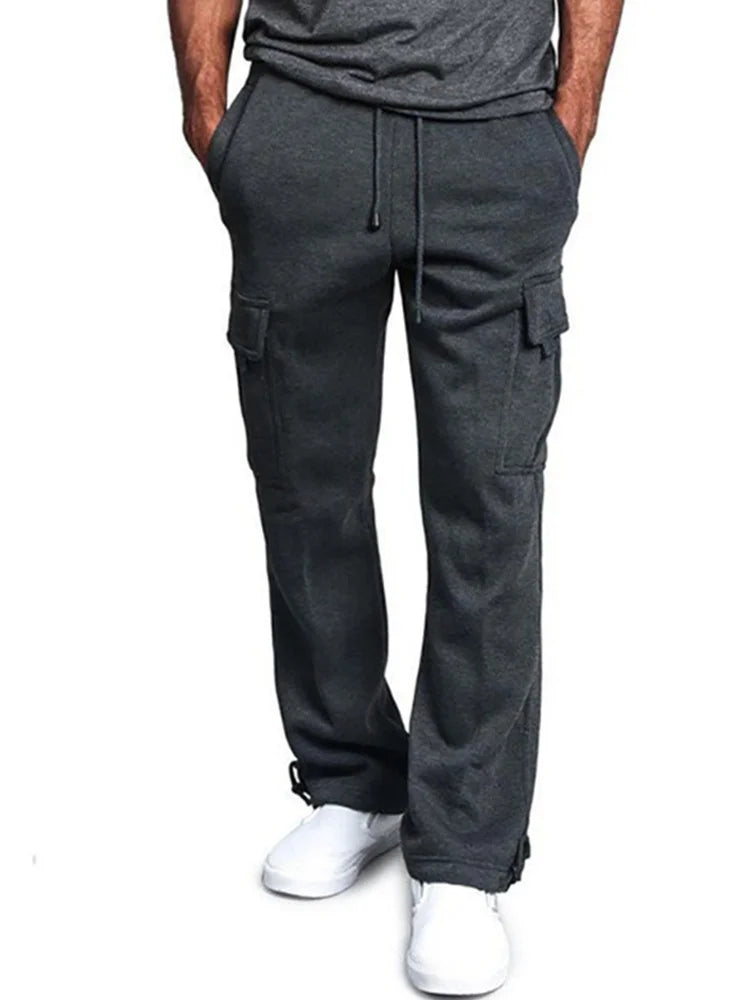Mens Sweatpants Straight Fit Joggers for Sports and Streetwear Loose Oversized Drawstring Long Pants Men Multi-Pocket Pants