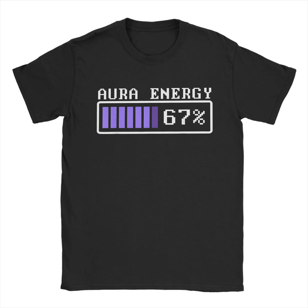 Funny Aura Energy at 67 Six Seven Genz Meme Slang T Shirt Men's Cotton Tops Retro  O-neck Short Sleeve