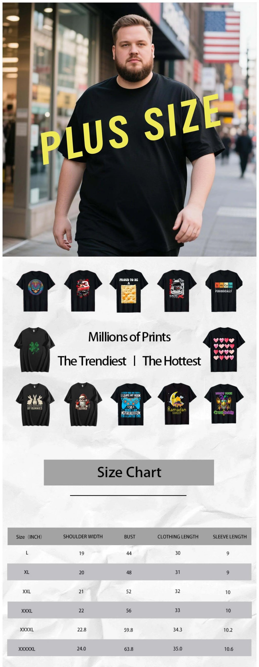 Plus Size Black Short Sleeve T-Shirt with Cross and "He Is Risen!” Print Suitable for Outdoor Leisure Wear in Summer.
