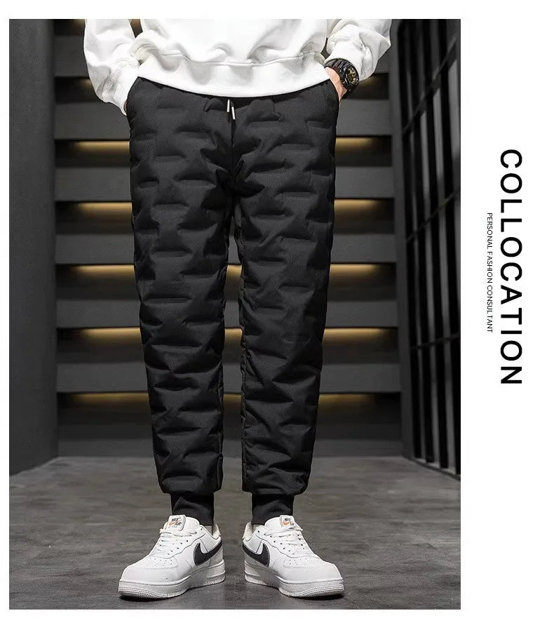 Men's down Pants Thi Winter Outerwear Du Goose Feather Elastic Warm Trousers Long Casual Sle Dstring Waist Youth Fas...