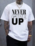 Men's Never Give Up Pattern-Shirt - Cotton, Soft And Comfortable, Red Bold Black Letter Print, Casual Summer Outdoor-Shirt