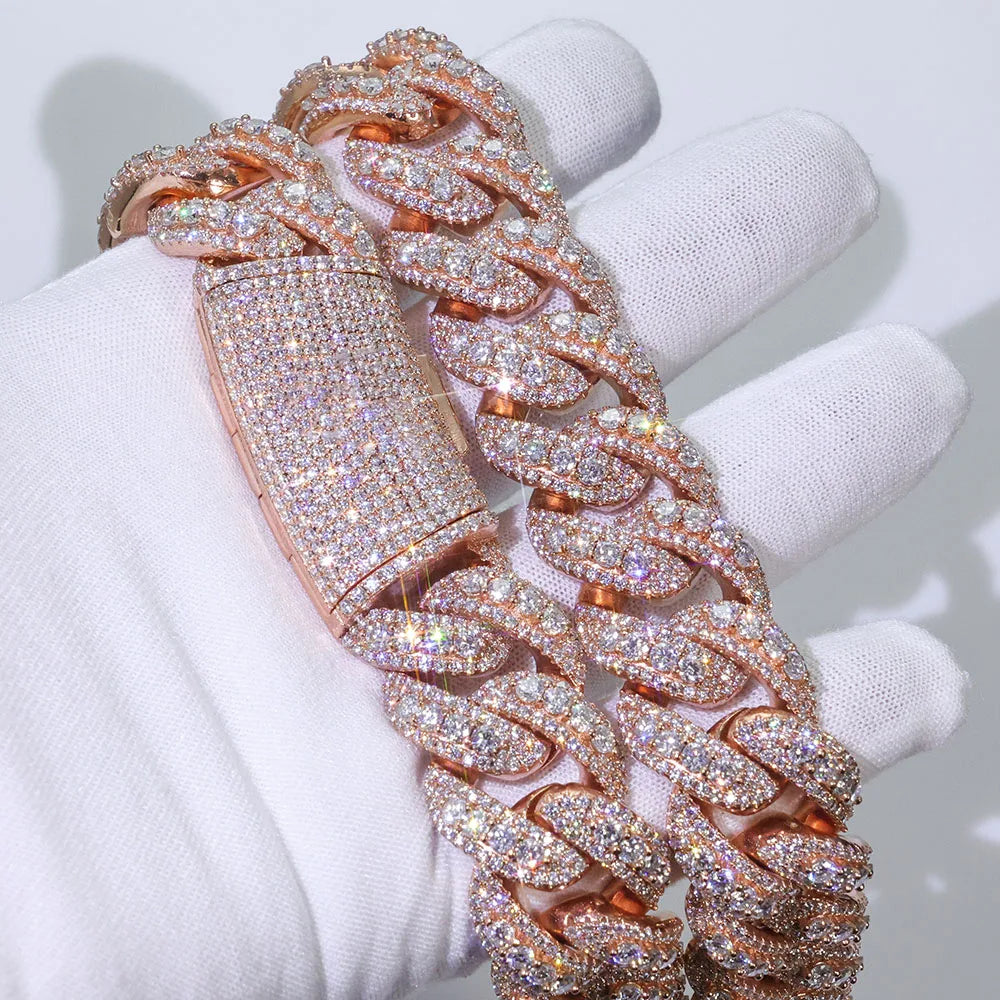 Hip Hop Accessory 22mm Wide Rose Gold Necklace Copper Zircon Ice Cold Fashionable Heavy Necklace For Men And Women