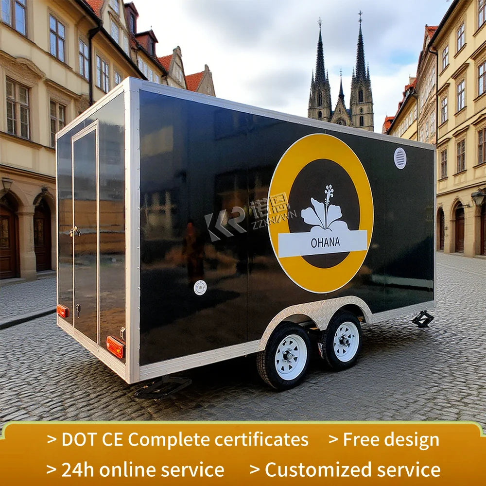 Stainless Steel Food Trailer Outdoor Sale Taco Hot Dog Cart Street Mobile Kitchen Food Trailer Business Food Kiosk Ice Cream Car