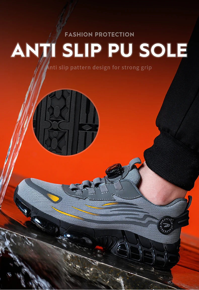 Rotating Button Steel Toe Safety Shoes Men Anti-smash Anti-puncture Work Shoes Breathable Sport Shoes Security Protective Boots