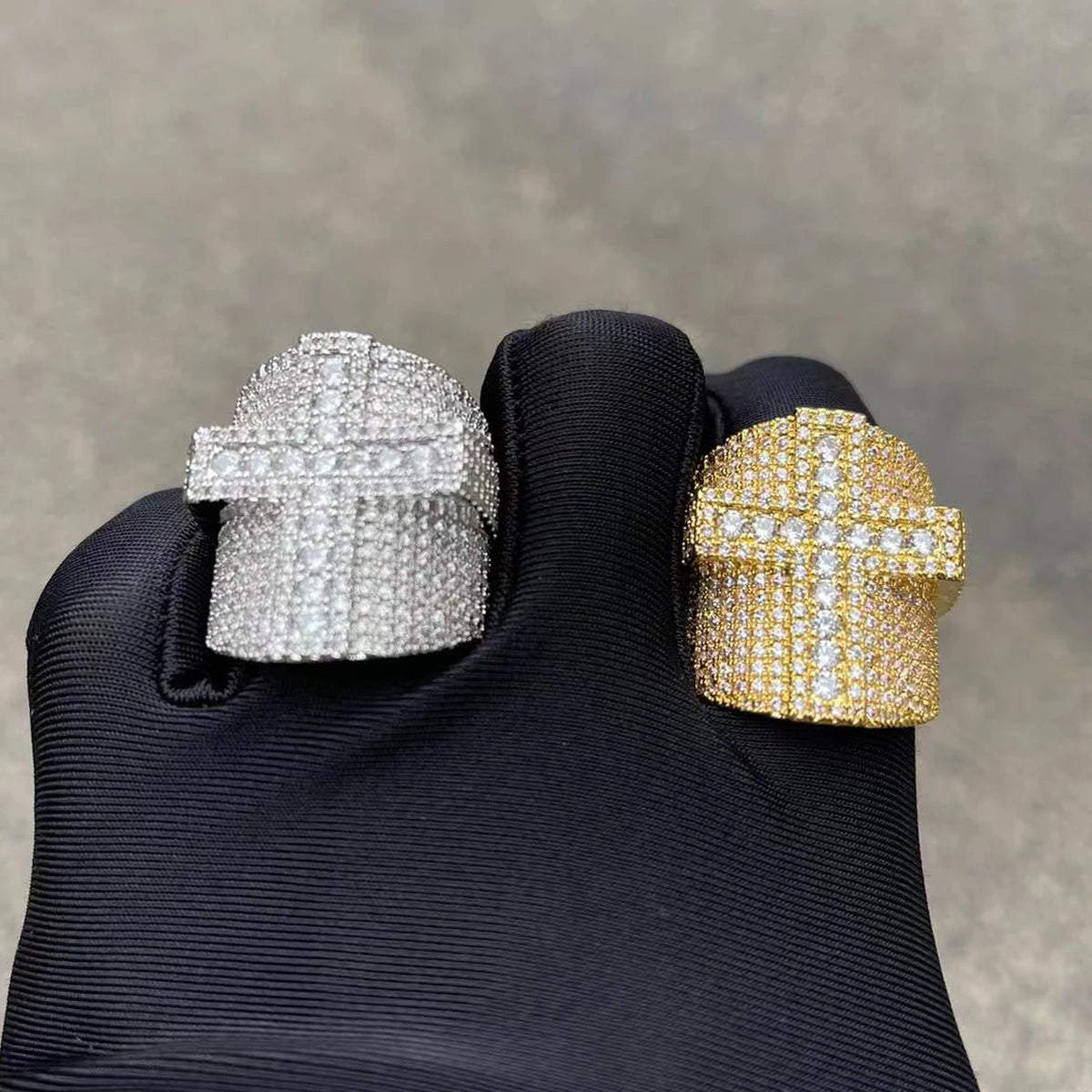 Bubble Letter Cross Ring for Men Iced Out Real Gold Plated Bling Fashion Rapper Hip Hop Jewelry 2022 Dropshipping Best Selling