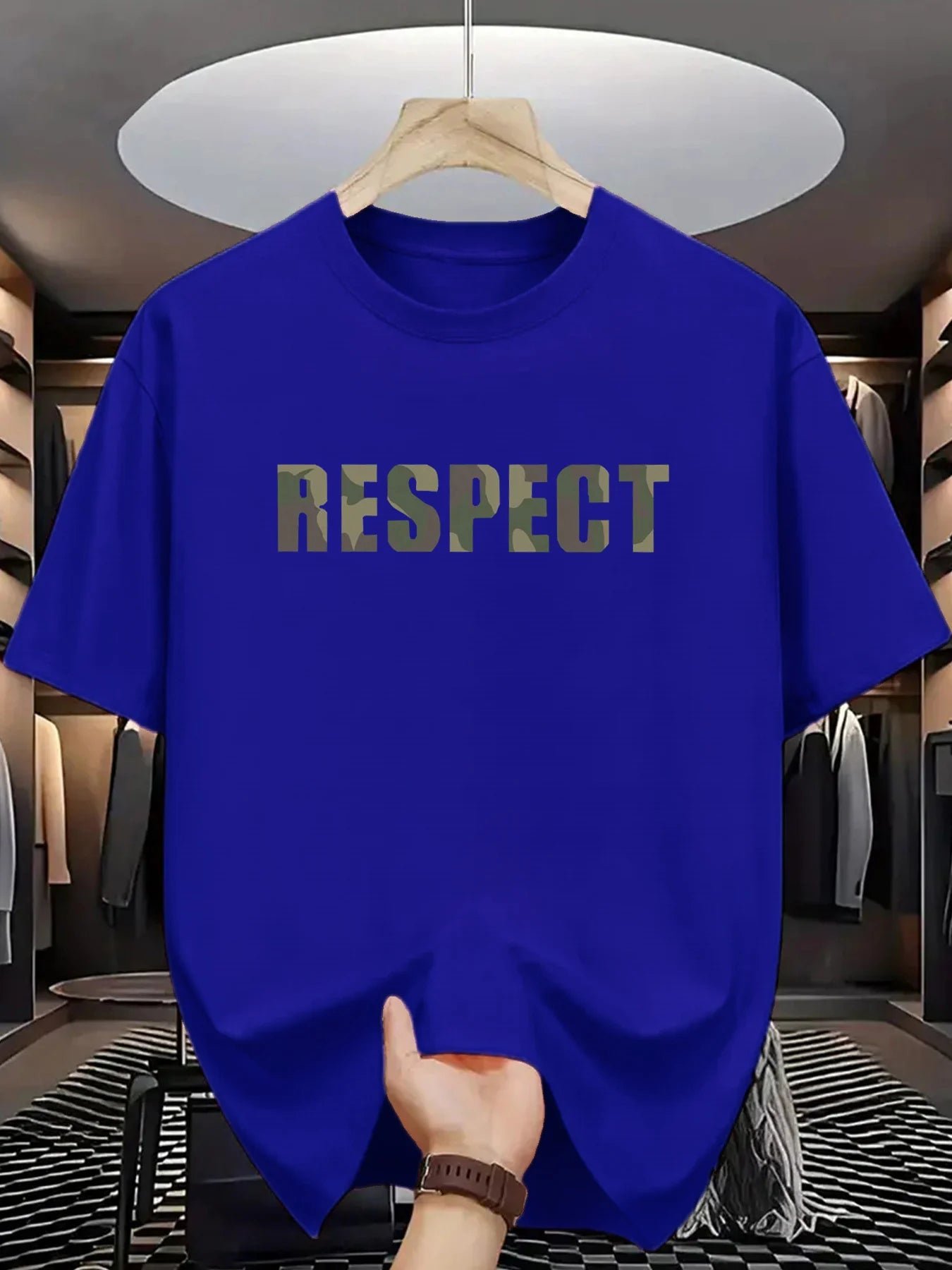 Men's summer 100% pure cotton fashionable casual loose RESPECT camouflage letter printed round neck short sleeved T-shirt top