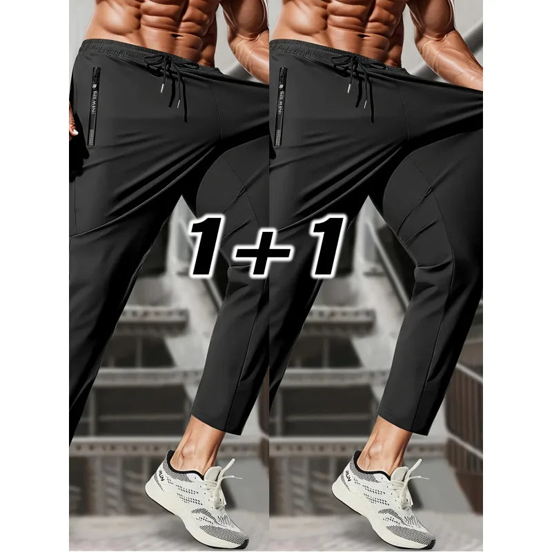 2-pack Men's Casual Sports Trousers Ice Silk Pants Quick-drying Breathable Fishing Man Sweatpants Football Mens Gift Jogger Gym