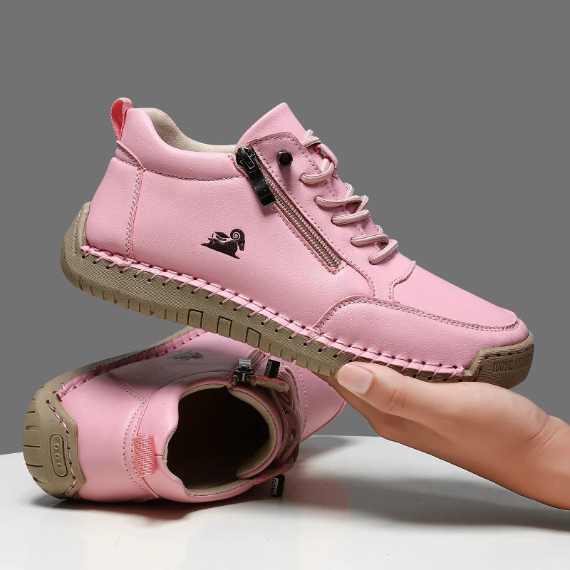 Women's handmade leather casual shoes, outdoor soft, classic ankle joint anti-slip flat soft leather shoes