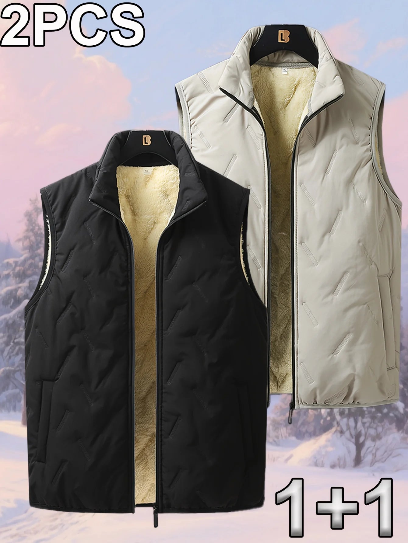 Autumn and Winter Fashion Men's Cotton Casual Multifunctional Plus Size Warm Standing Vest Sleeveless Top Collar Best Biker Duck