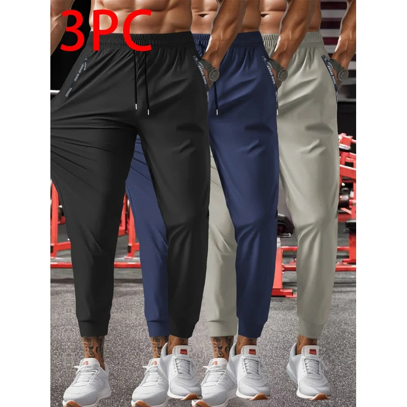 Men's Sweatpants 3-Piece Casual Sports Pants Breathable Ice Feel Jogging Pants Fishing Baggy Football Riding Gift Gym Man Jogger