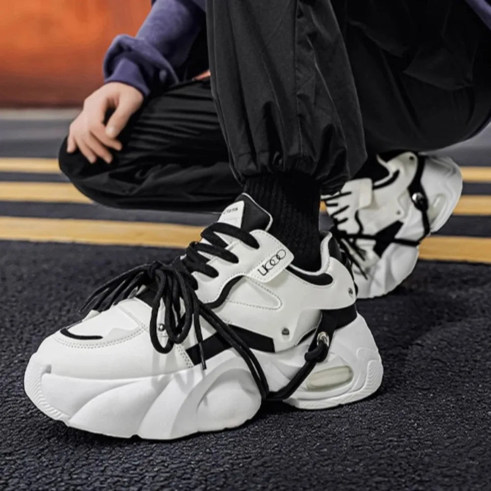 Men's Sports Shoes Fashionable Glossy Color-matched Street Trend Brand Design Thick Sole Flat Heel Lace-up Casual Shoes