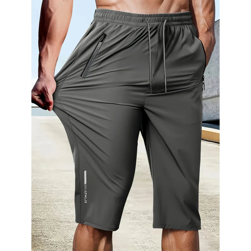 Men's Summer Ice Silk Cool Stretch Sports Cropped Pants Workwear Gym Shorts Street Mens Shorta Basketball Sports Running Short