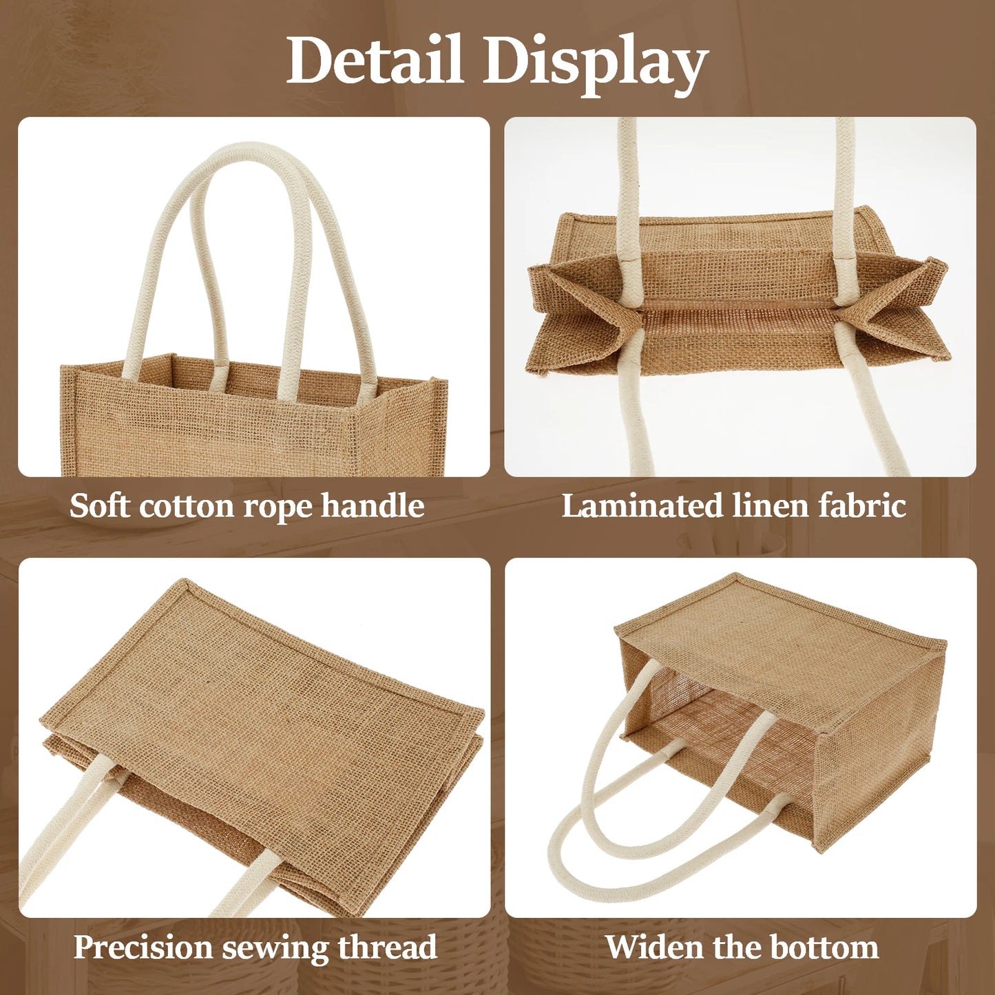 12/4PCS Burlap Tote Bags Mini Burlap Beach Bags with Handles Portable Jute Tote Bag Reusable Burlap Gift Bag Multipurpose Burlap