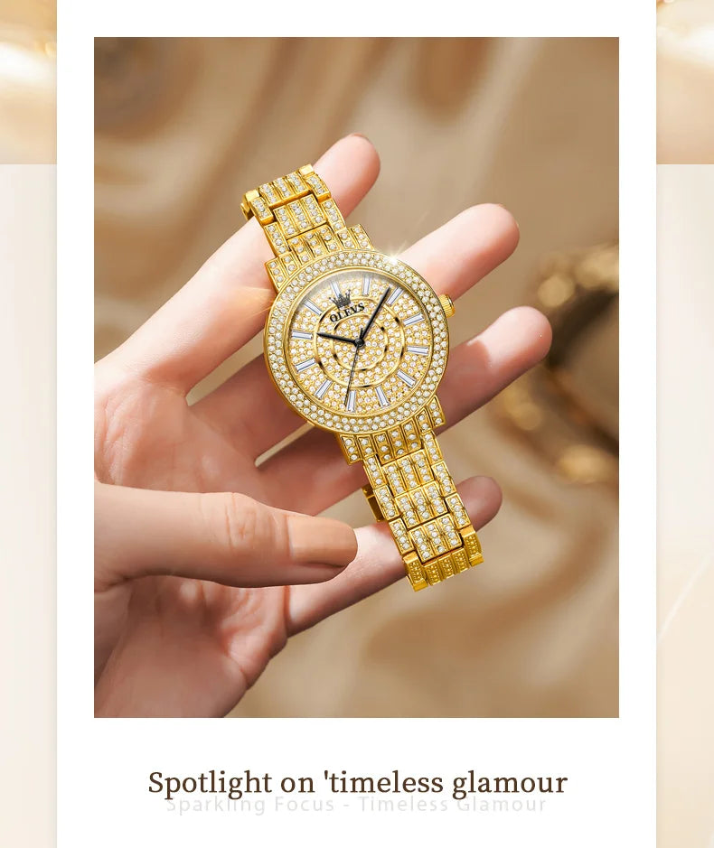 OLEVS Women's Watches Luxury Elegant Full Diamonds Original Quartz Watch for Man Waterproof Stainless Steel Gift Box Bracelet
