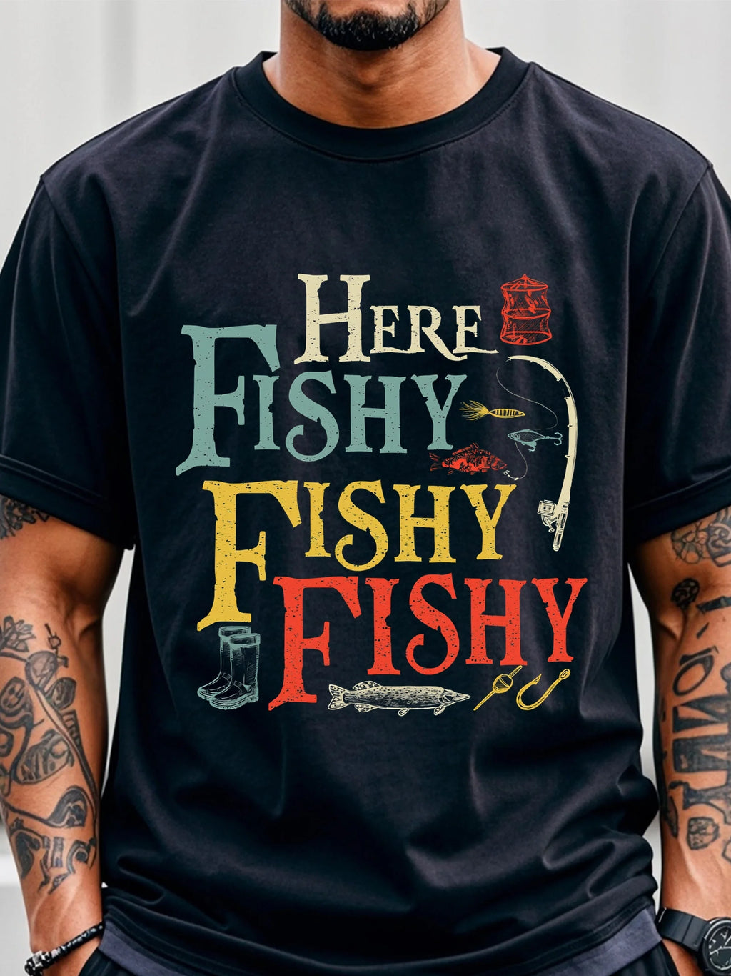 HERE FISHY FISHY Men's Graphic t shirt  men clothing