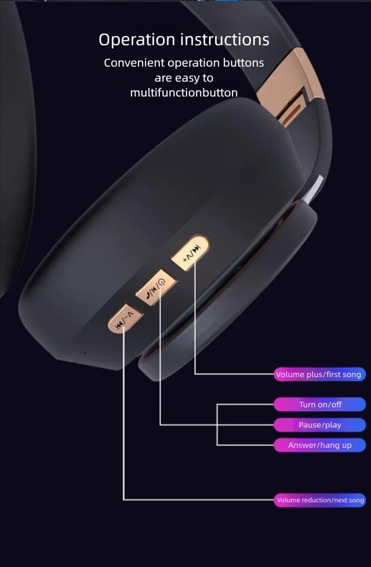 Wireless Headsets Foldable Bluetooth Earphones Noise Reduction Sports Headsets With HD Mic Gaming Headphones Bass Headsets