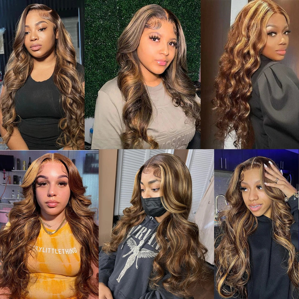 Silkwave Highlight 13x6 Lace Frontal Wig Human Hair Body Wave Lace Front Wigs For Black Women P4/27 Ombre Blonde Brown Color Wig
