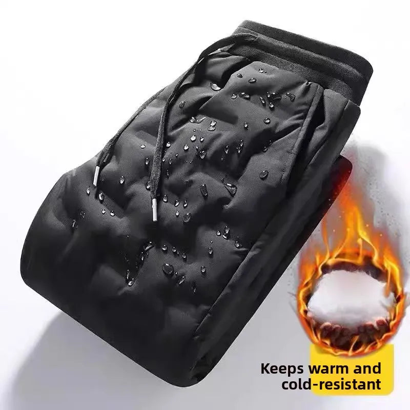 Men's down Pants Thi Winter Outerwear Du Goose Feather Elastic Warm Trousers Long Casual Sle Dstring Waist Youth Fas...