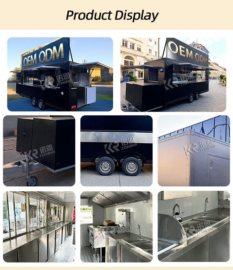 Street Mobile Fast Food Trailer Cart Fully Equipped Concession Snack Pizza BBQ Cart Food Truck With Full Kitchen For Sale