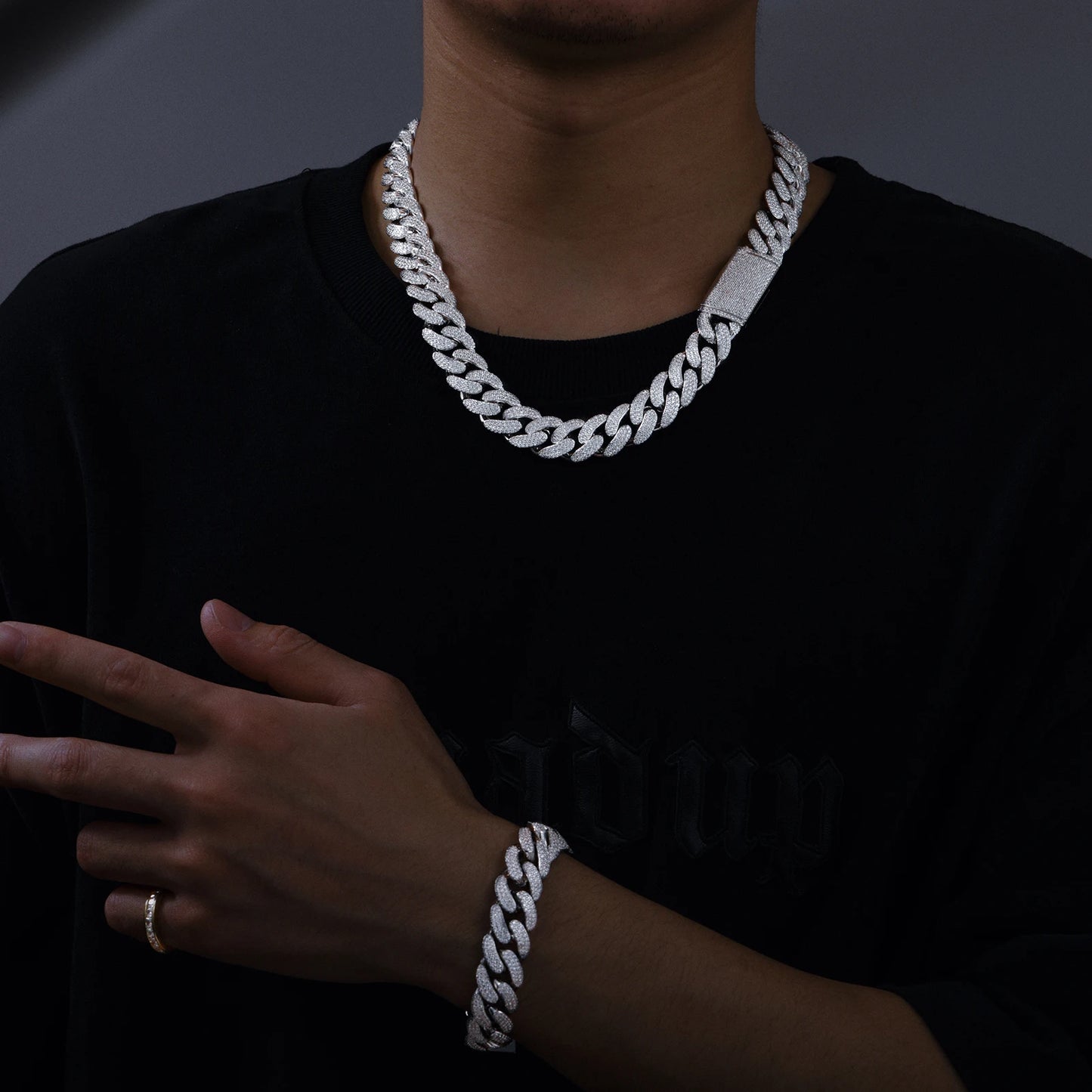 New 8-20mm S925 Sterling Silver Setting Cuban VVS Moissanite Link Miami Chain Necklace For Men Singer Style Rap Hip Hop Jewelry