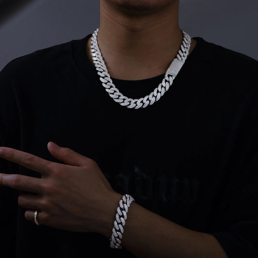 New 8-20mm S925 Sterling Silver Setting Cuban VVS Moissanite Link Miami Chain Necklace For Men Singer Style Rap Hip Hop Jewelry