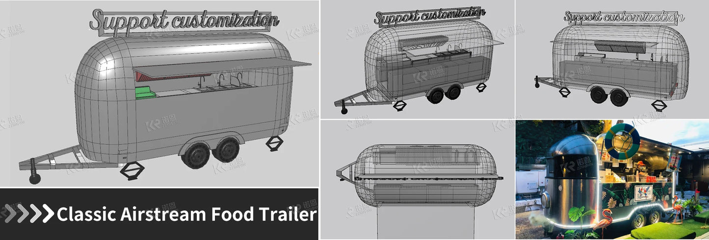 Custom Remorque Food Trailer Fully Equipped Mobile Kitchen Pizza Coffee Fast Food Truck for Sale Europe