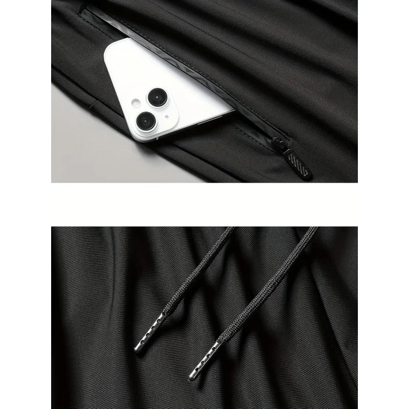 Men's Classic Shorts Summer Casual Sports High Elastic Waist Drawstring Cropped Pants Black Man Clothes Gym Running For Exercise