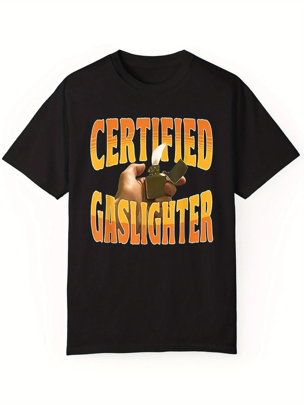 Men's Summer Casual Cotton T-Shirt - "Certified Gaslighter" Print, Crew Neck, Short Sleeves, Knit Fabric Top with Slight Stretch
