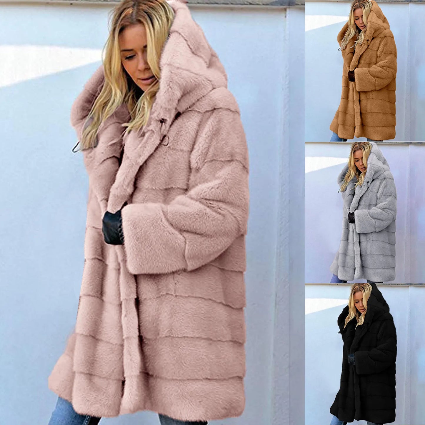 Winter Thick Fuzzy Faux Fur Jacket Women's Warm Plush Long Sleeve