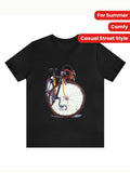 Bicycle Print Comfy Cotton T-shirt, Men'S Casual Street Style Stretch Round Neck Tee Shirt For Summer