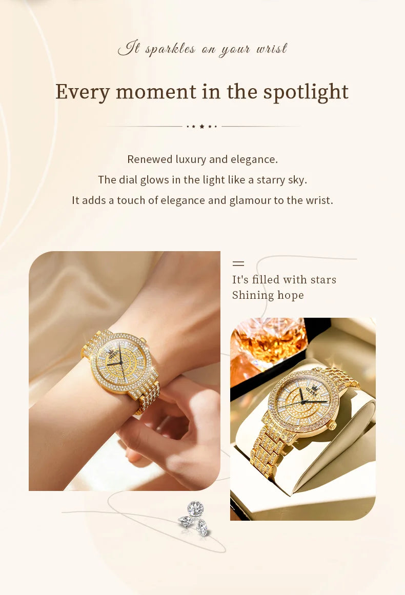 OLEVS Women's Watches Luxury Elegant Full Diamonds Original Quartz Watch for Man Waterproof Stainless Steel Gift Box Bracelet