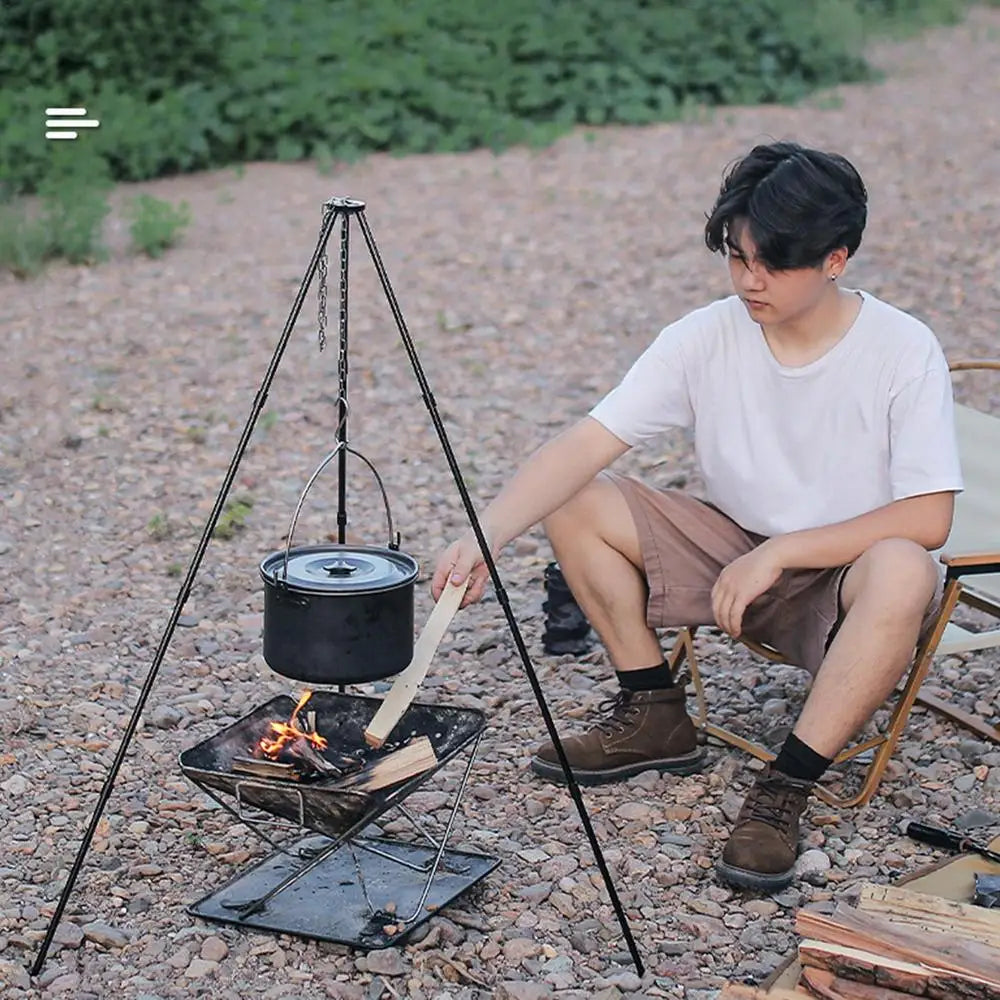 Outdoor Large Bonfire Tripod Portable Camping Picnic Campfire Cooking Pot Hanging Chain Triangle Support Stand Rack Accessories