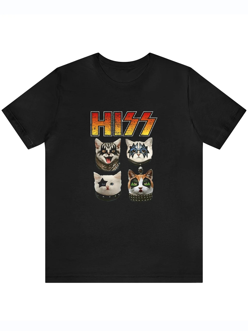 Men's Cat Pattern Cotton T-Shirt - KISS Rock Band Inspired Design