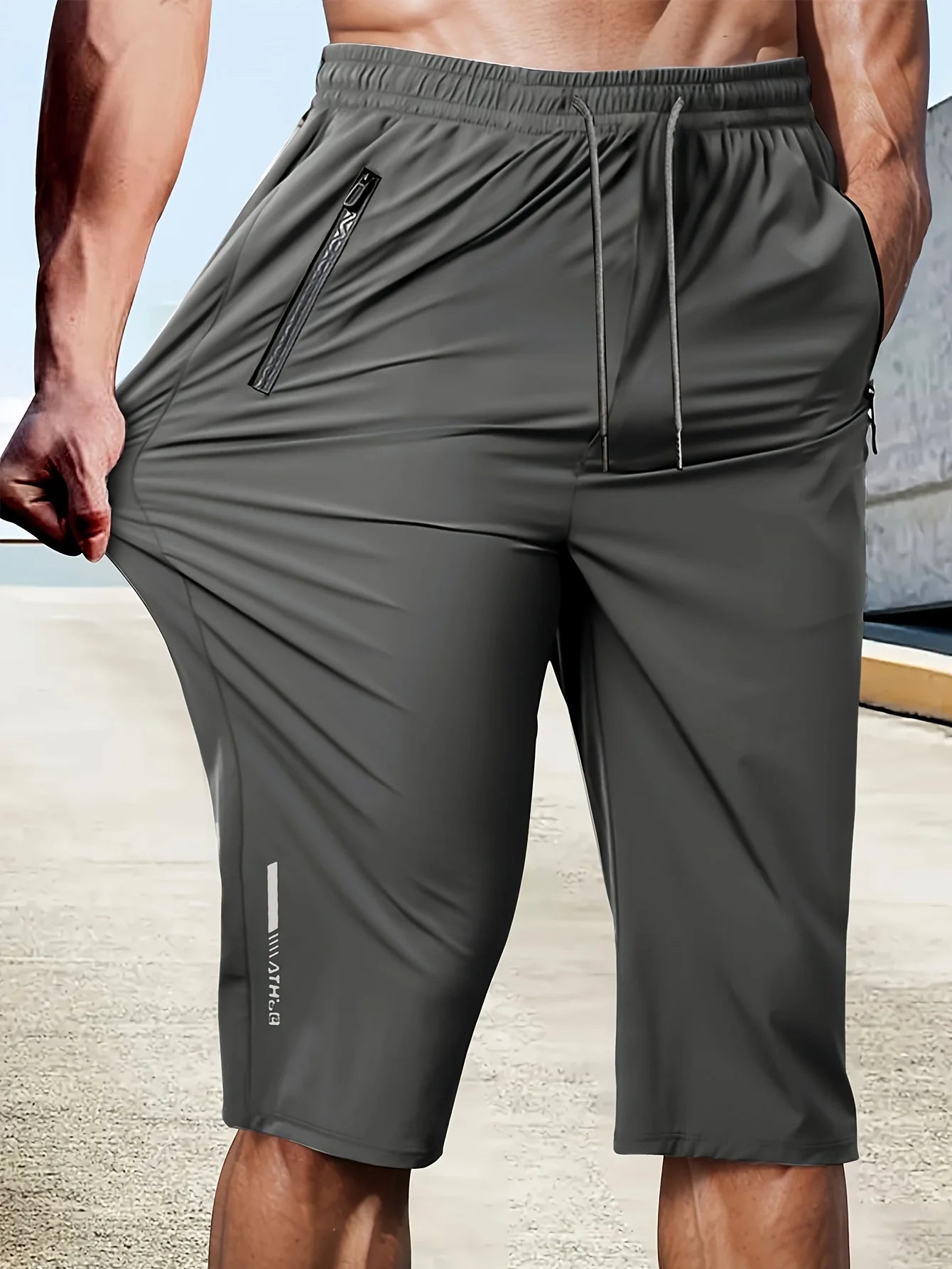 Men's Summer Ice Silk Cool Stretch Sports Cropped Pants Workwear Gym Shorts Street Mens Shorta Basketball Sports Running Short