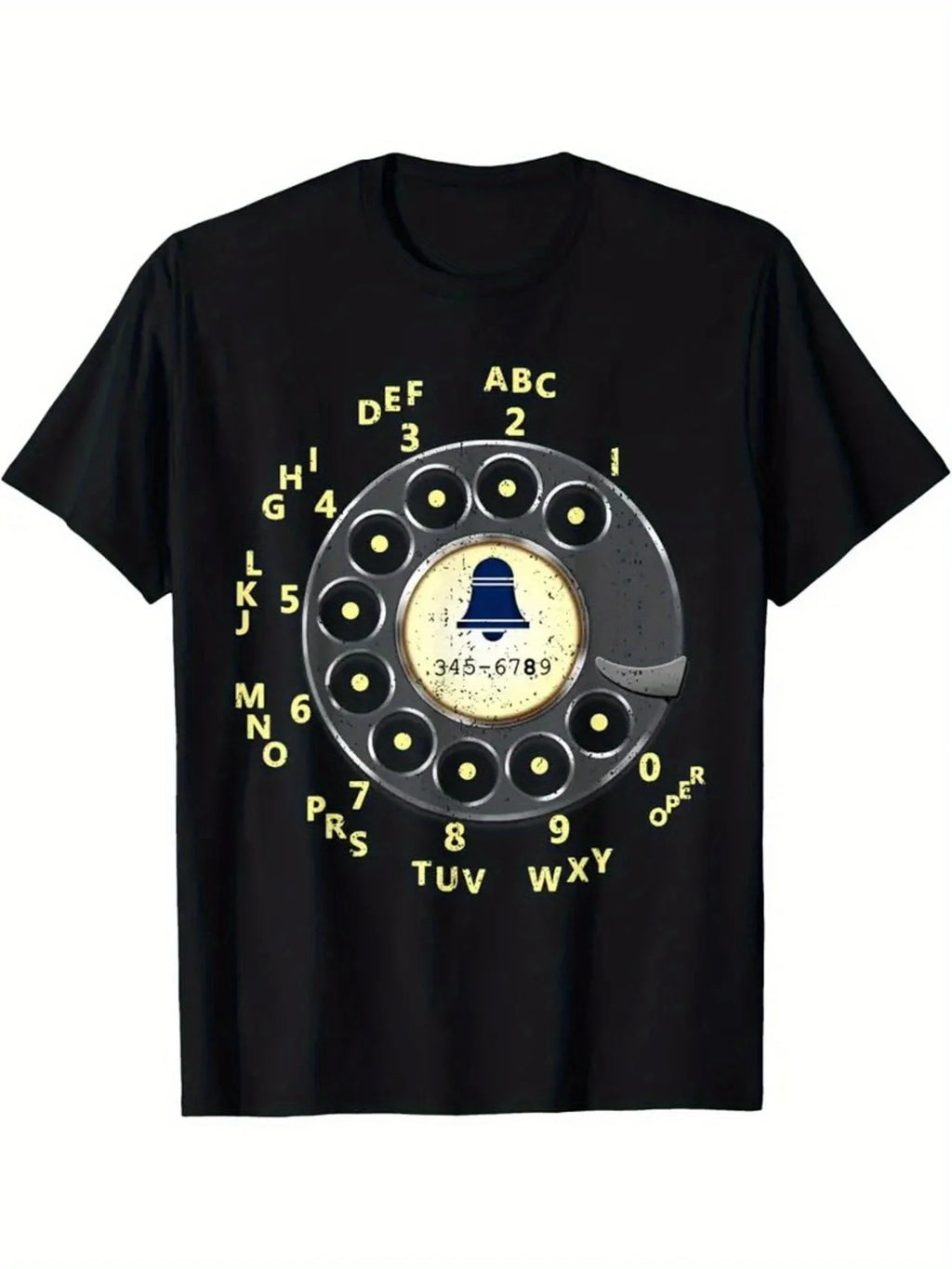 1pc Retro Dial Phone Graphic Men's T-Shirt, 100% Cotton Crew Neck Tee with Funny Telephone Design - Short Sleeve